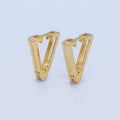14K Gold plated Micro Paved CZ V - Shaped Hoop Earrings in Gold & Silver | AB987 