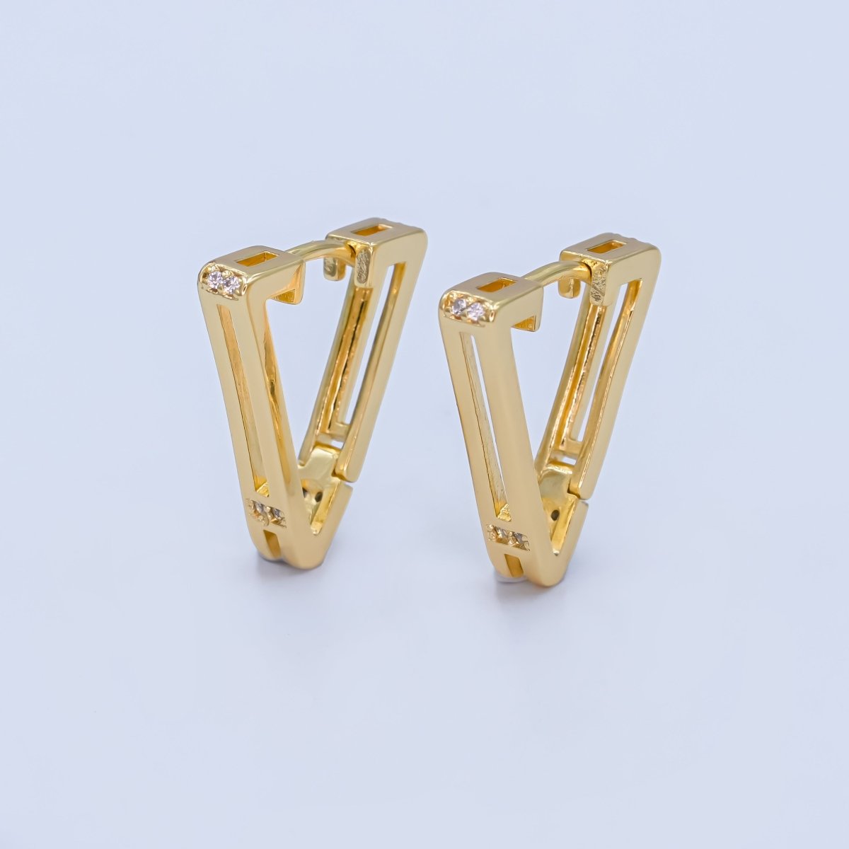 14K Gold plated Micro Paved CZ V - Shaped Hoop Earrings in Gold & Silver | AB987 