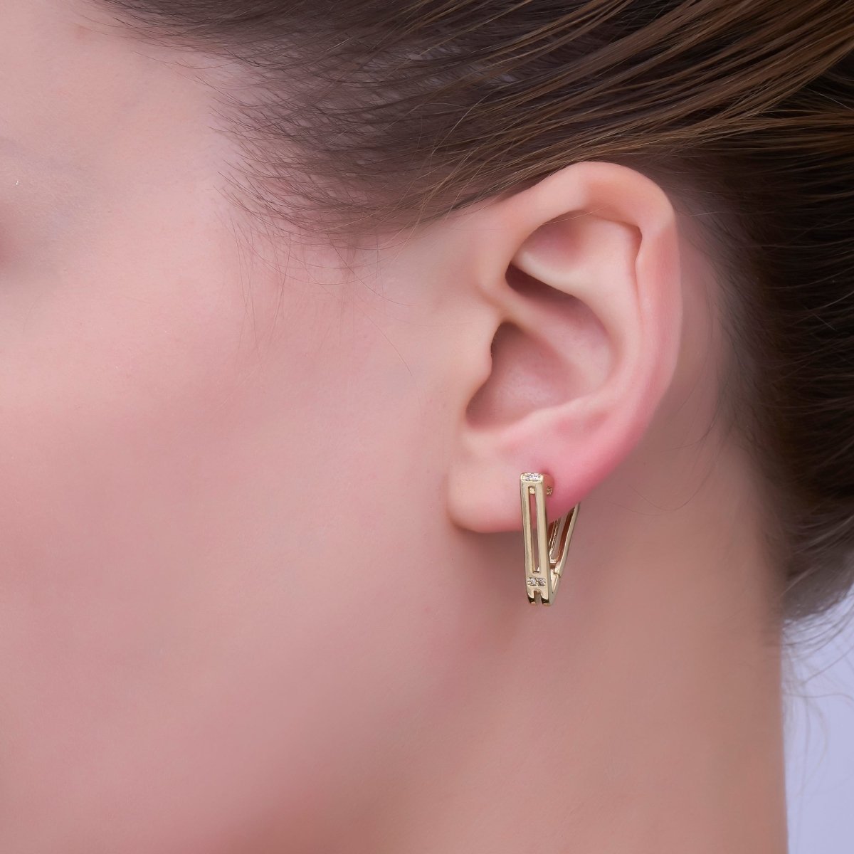 14K Gold plated Micro Paved CZ V - Shaped Hoop Earrings in Gold & Silver | AB987 