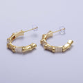14K Gold plated Micro Paved CZ White Cats Eye Bamboo C Shaped Stud Earrings | Y-084 - DLUXCA