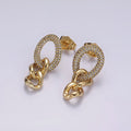 14K Gold plated Micro Paved Oval Curb Link Drop Stud Earrings | AB1125 - DLUXCA
