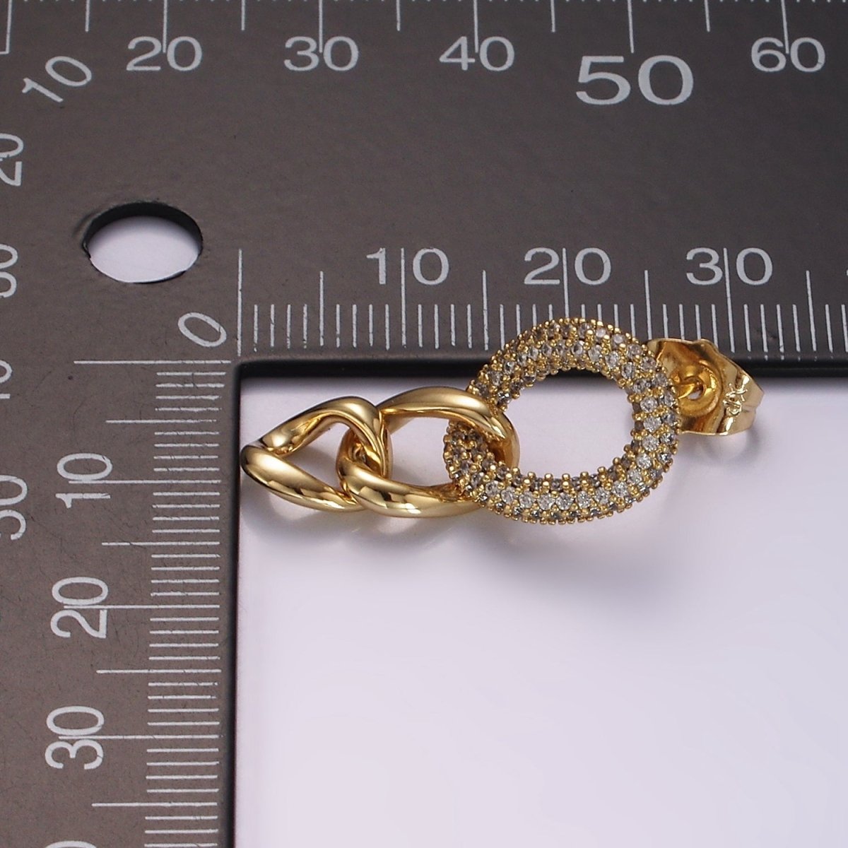 14K Gold plated Micro Paved Oval Curb Link Drop Stud Earrings | AB1125 - DLUXCA
