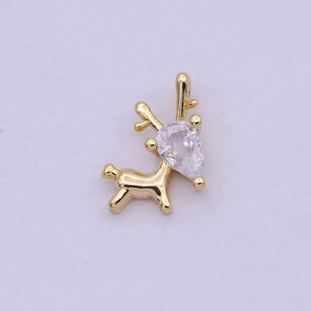 14K Gold plated Mini Christmas Woondland Reindeer CZ N-283 - DLUXCA
