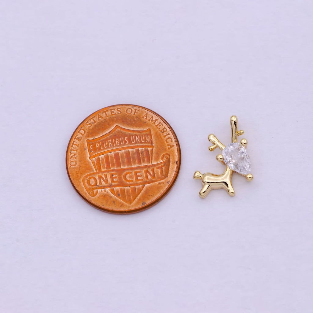 14K Gold plated Mini Christmas Woondland Reindeer CZ N-283 - DLUXCA