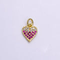14K Gold plated Mini Clear Fuchsia Micro Paved CZ Heart Charm | AC-1449 - DLUXCA