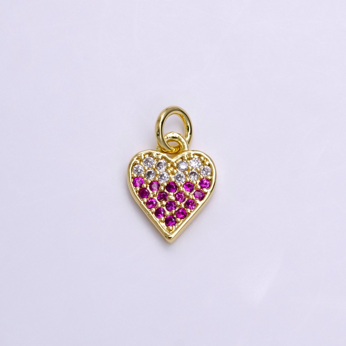 14K Gold plated Mini Clear Fuchsia Micro Paved CZ Heart Charm | AC-1449 - DLUXCA