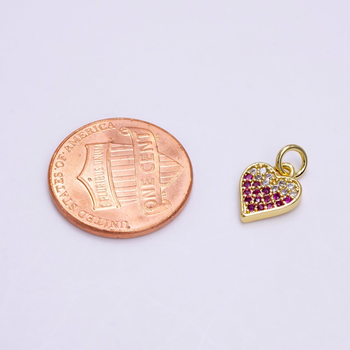 14K Gold plated Mini Clear Fuchsia Micro Paved CZ Heart Charm | AC-1449 - DLUXCA