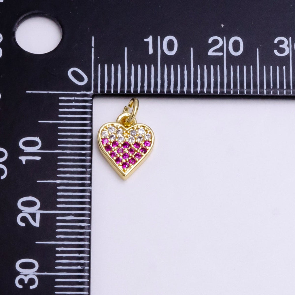 14K Gold plated Mini Clear Fuchsia Micro Paved CZ Heart Charm | AC-1449 - DLUXCA