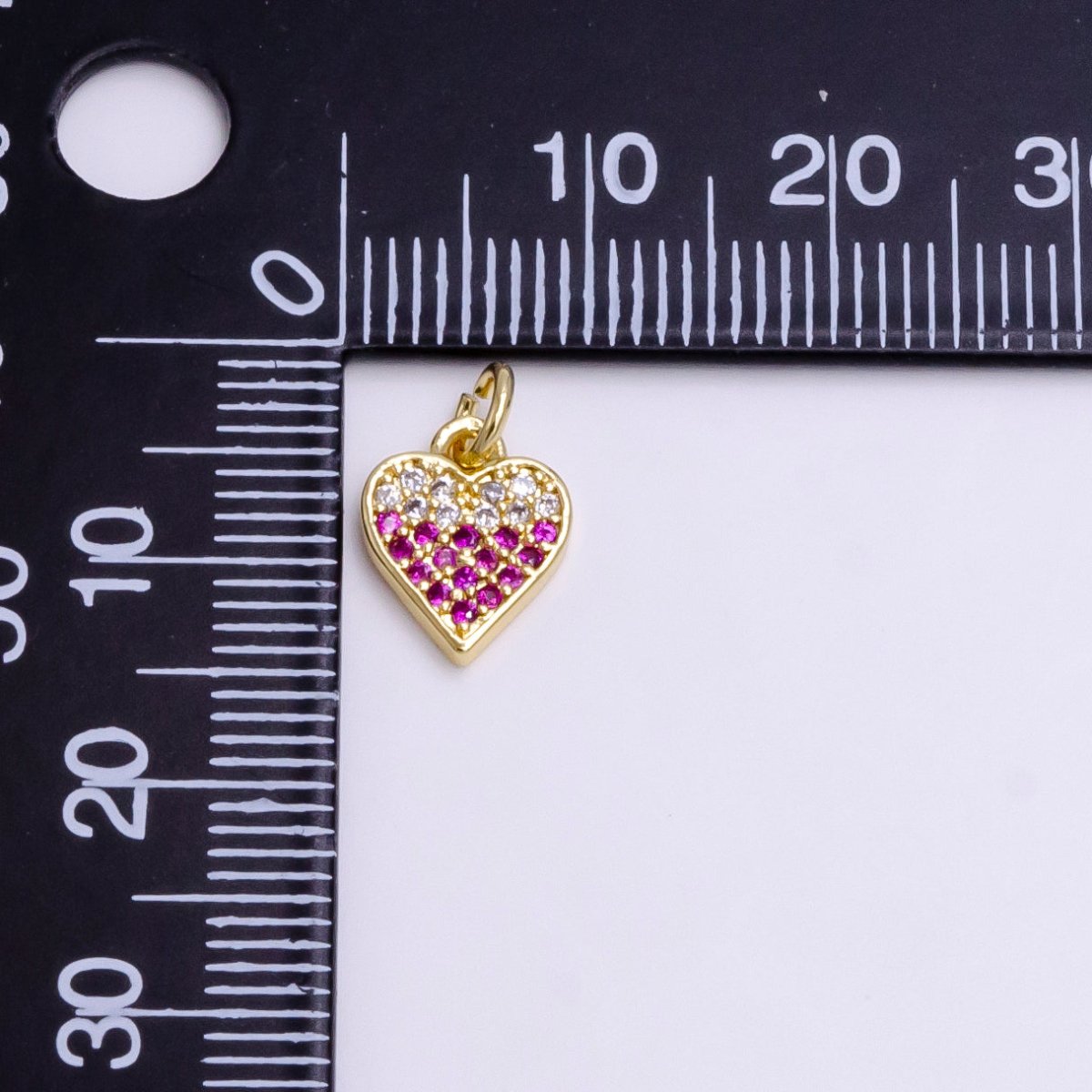14K Gold plated Mini Clear Fuchsia Micro Paved CZ Heart Charm | AC-1449 - DLUXCA