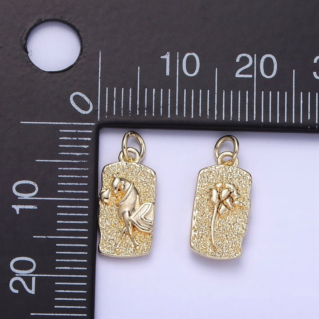 14K Gold plated Mini Double Sided Flower Horse Hammered Tag Charm | W658 - DLUXCA