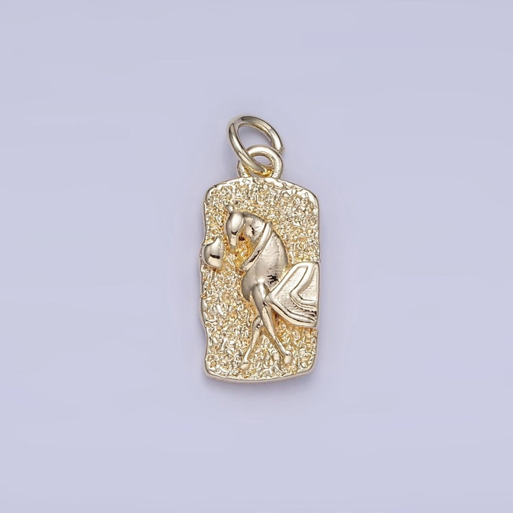 14K Gold plated Mini Double Sided Flower Horse Hammered Tag Charm | W658 - DLUXCA