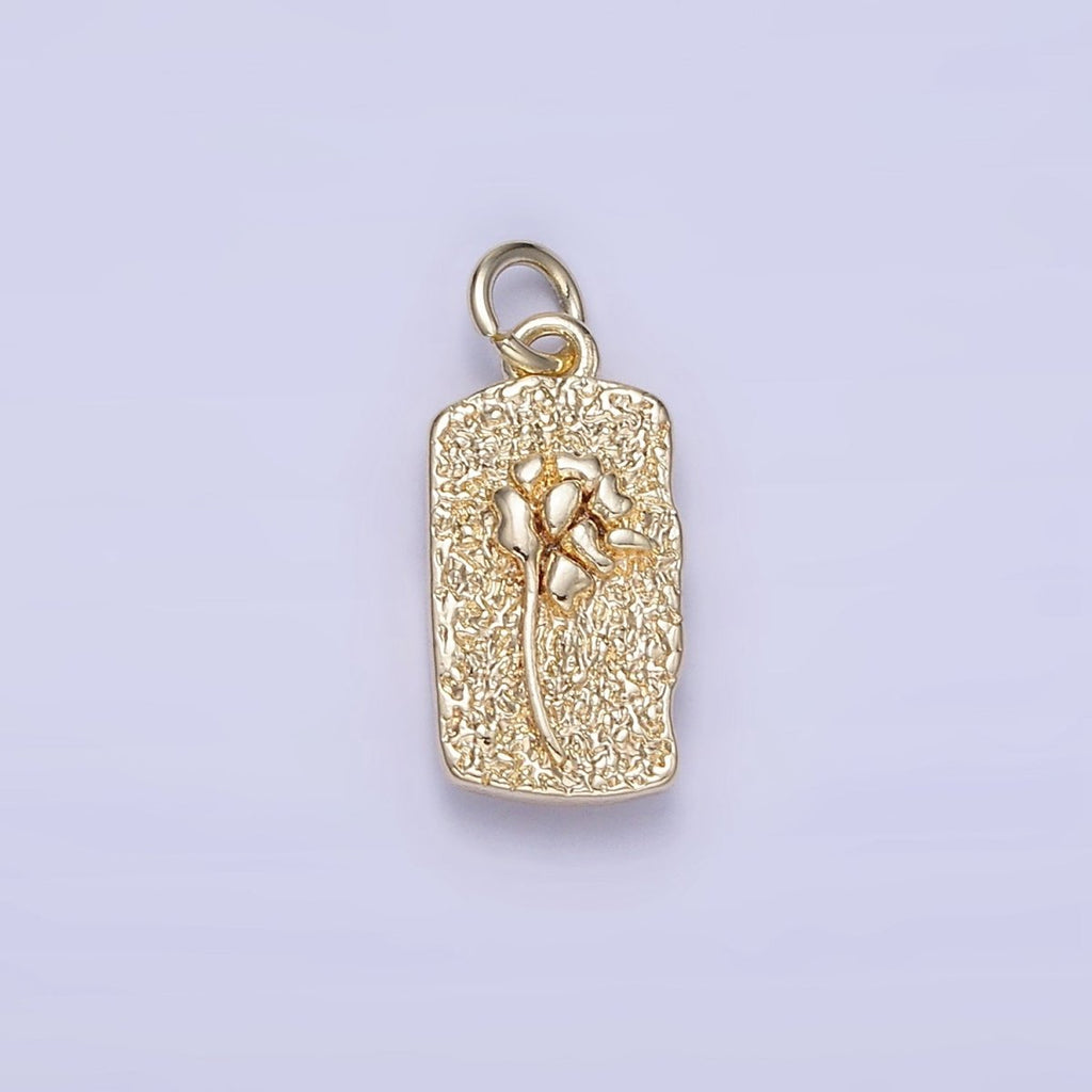 14K Gold plated Mini Double Sided Flower Horse Hammered Tag Charm | W658 - DLUXCA