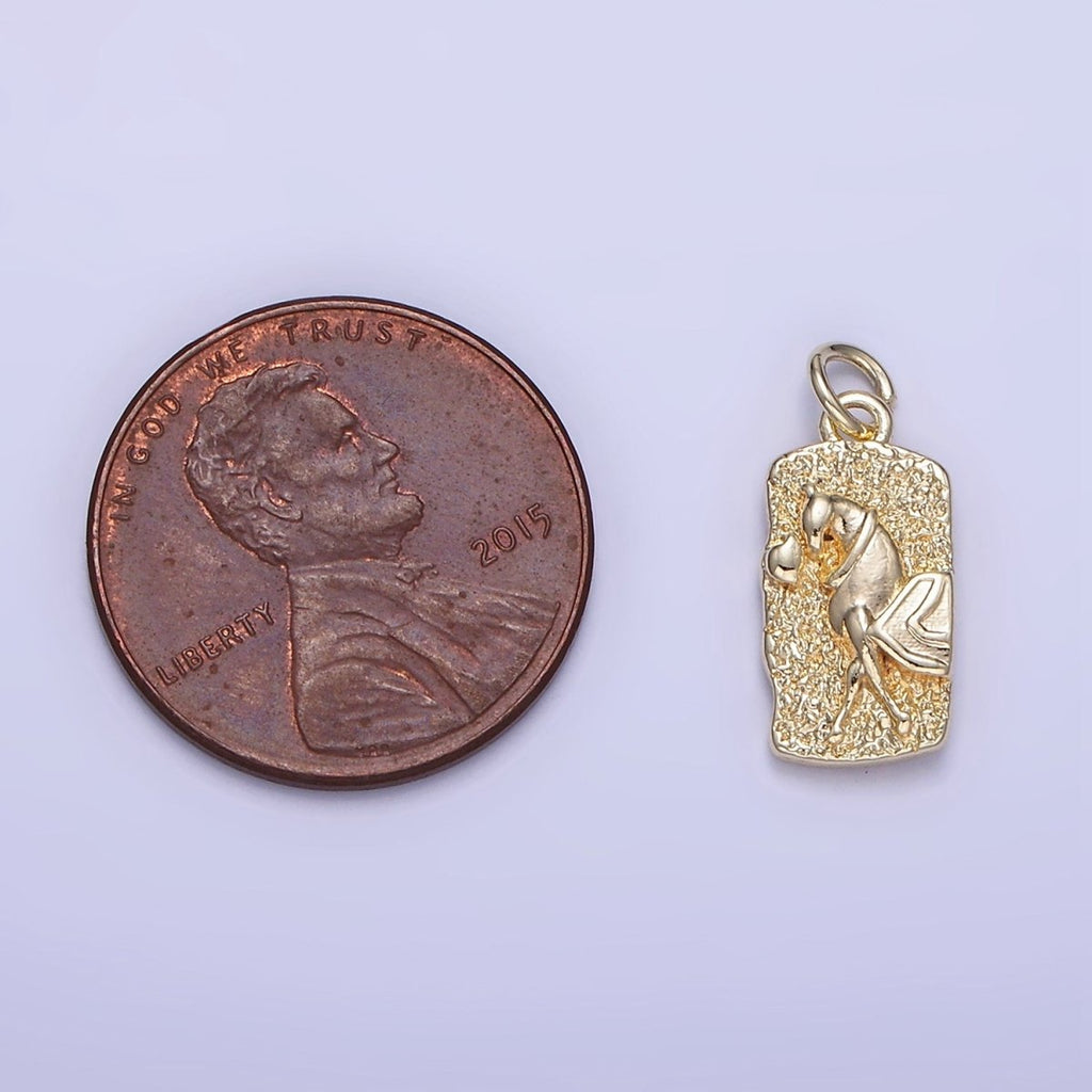 14K Gold plated Mini Double Sided Flower Horse Hammered Tag Charm | W658 - DLUXCA