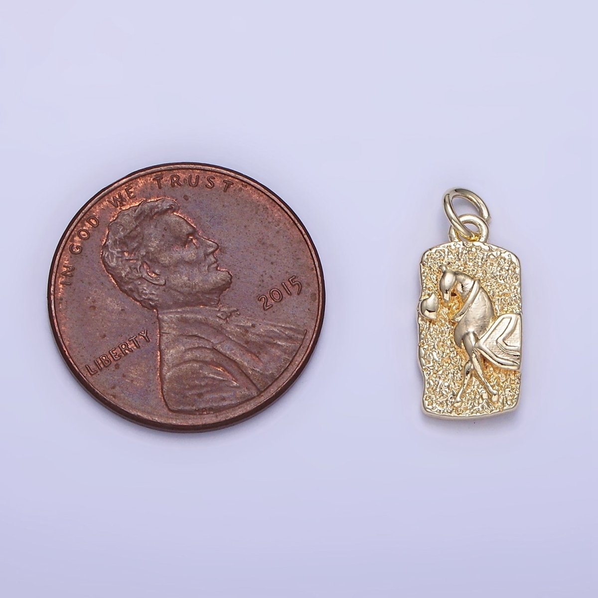 14K Gold plated Mini Double Sided Flower Horse Hammered Tag Charm | W658 - DLUXCA