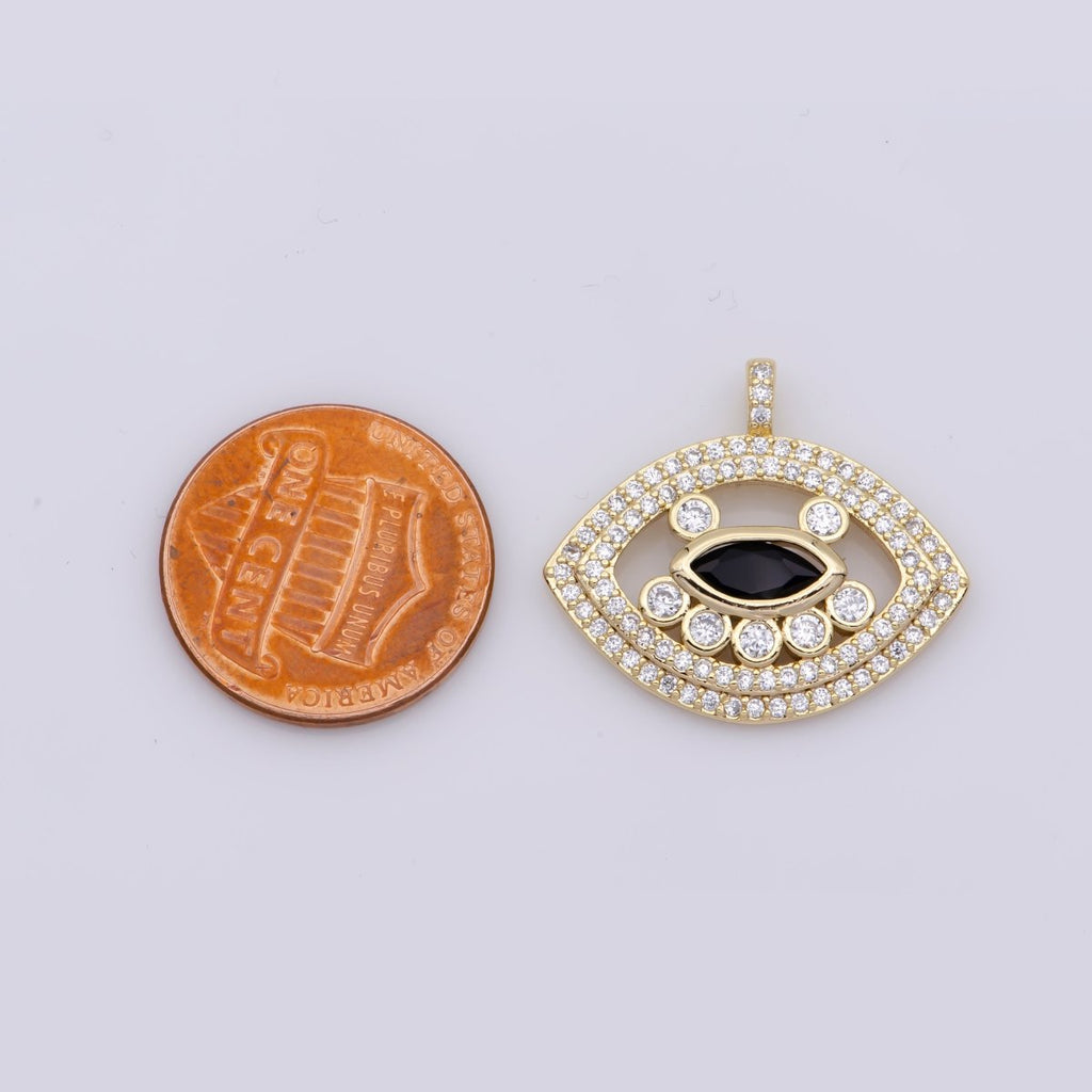 14K Gold plated Mini Evil Eye Cz Pave Pendant, Gold Unique Pave Evil Eye Charm for earring necklace bracelet supply J-931 - DLUXCA