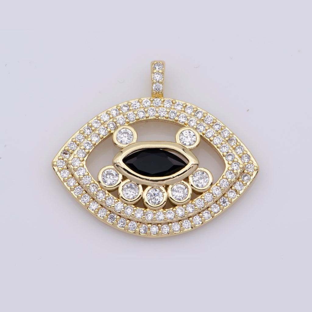 14K Gold plated Mini Evil Eye Cz Pave Pendant, Gold Unique Pave Evil Eye Charm for earring necklace bracelet supply J-931 - DLUXCA