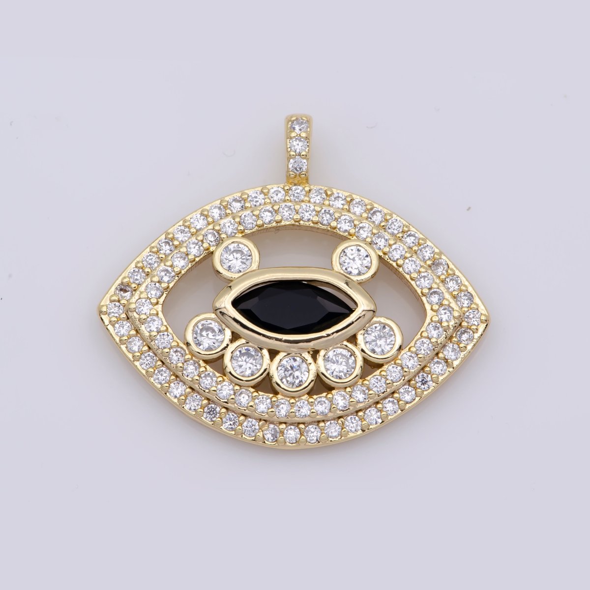 14K Gold plated Mini Evil Eye Cz Pave Pendant, Gold Unique Pave Evil Eye Charm for earring necklace bracelet supply J-931 - DLUXCA