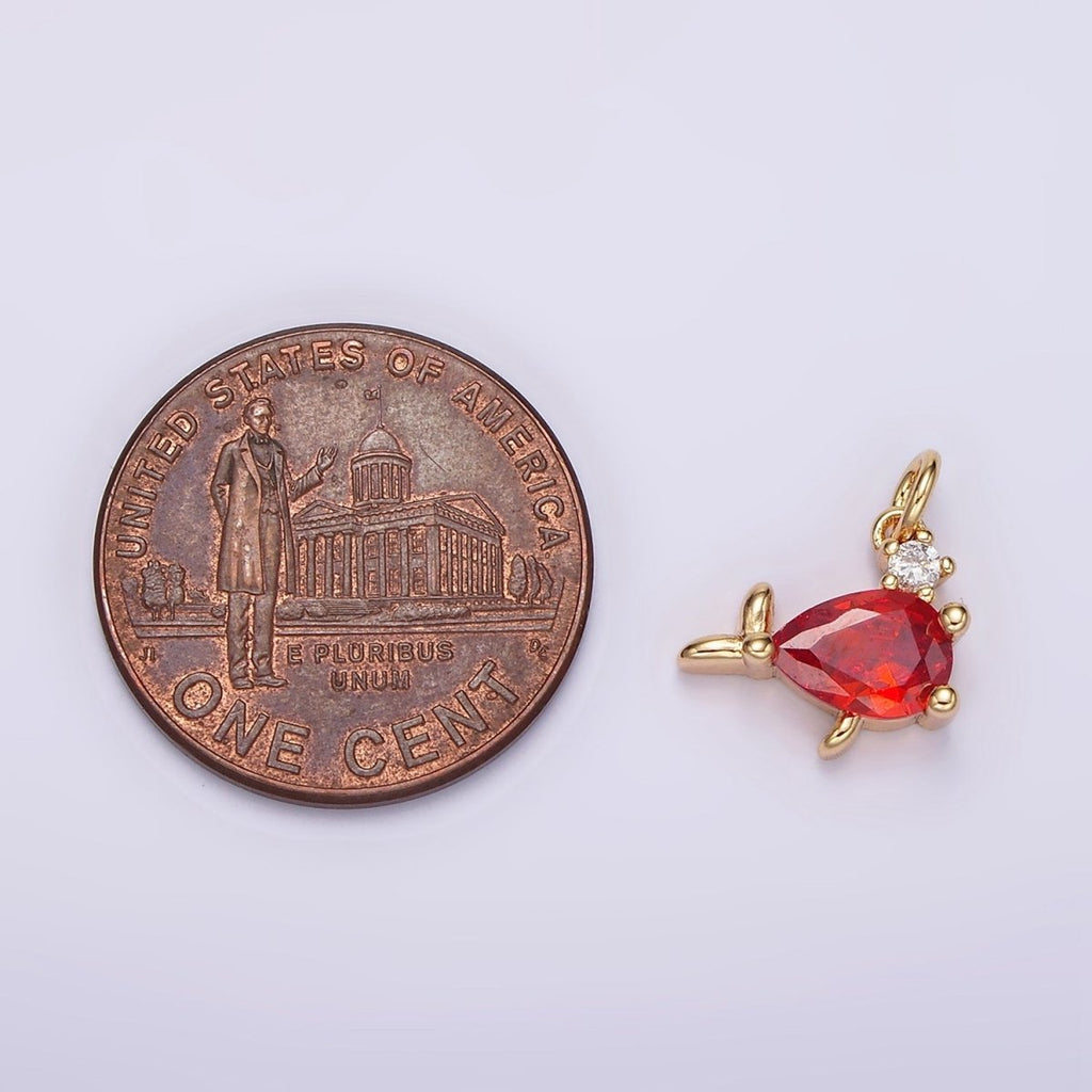 14K Gold plated Mini Fish Red CZ Add-On Charm | AG426 - DLUXCA