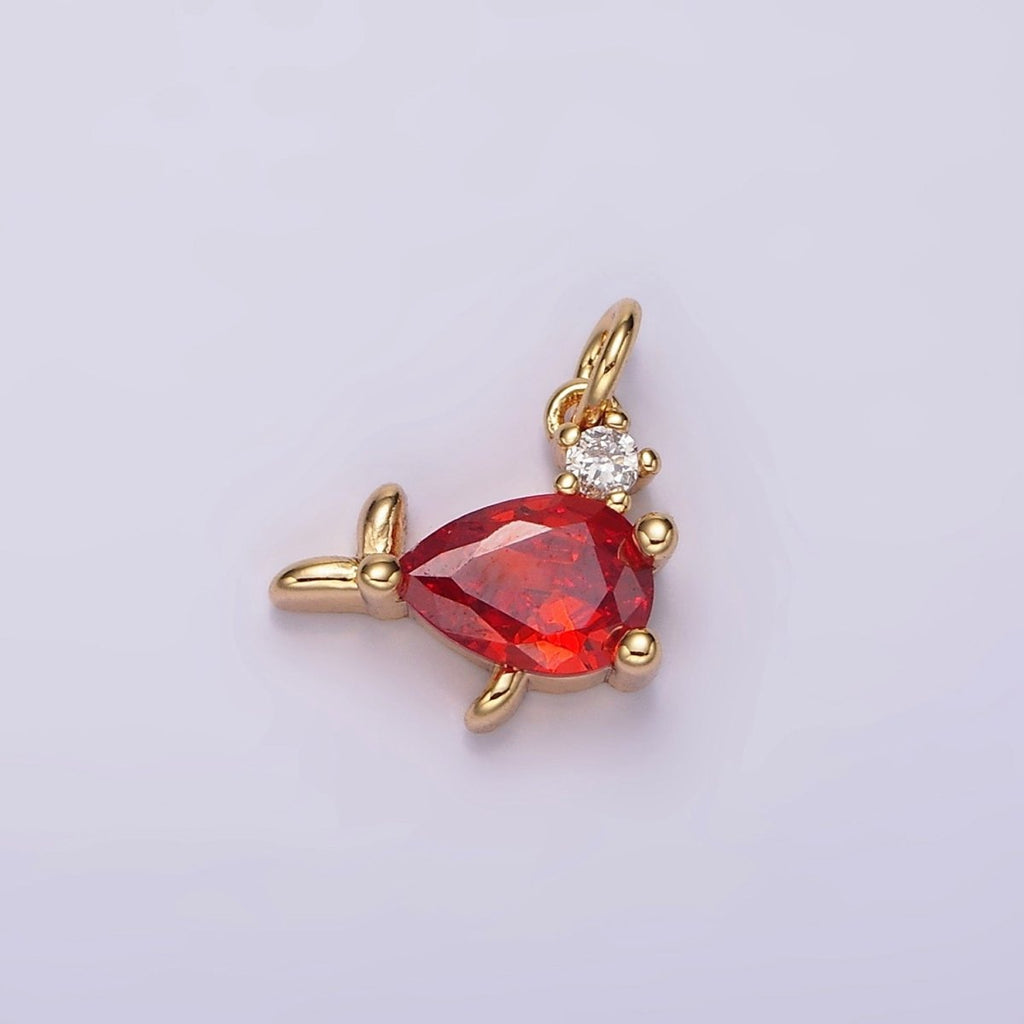 14K Gold plated Mini Fish Red CZ Add-On Charm | AG426 - DLUXCA