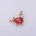 14K Gold plated Mini Fish Red CZ Add-On Charm | AG426 - DLUXCA