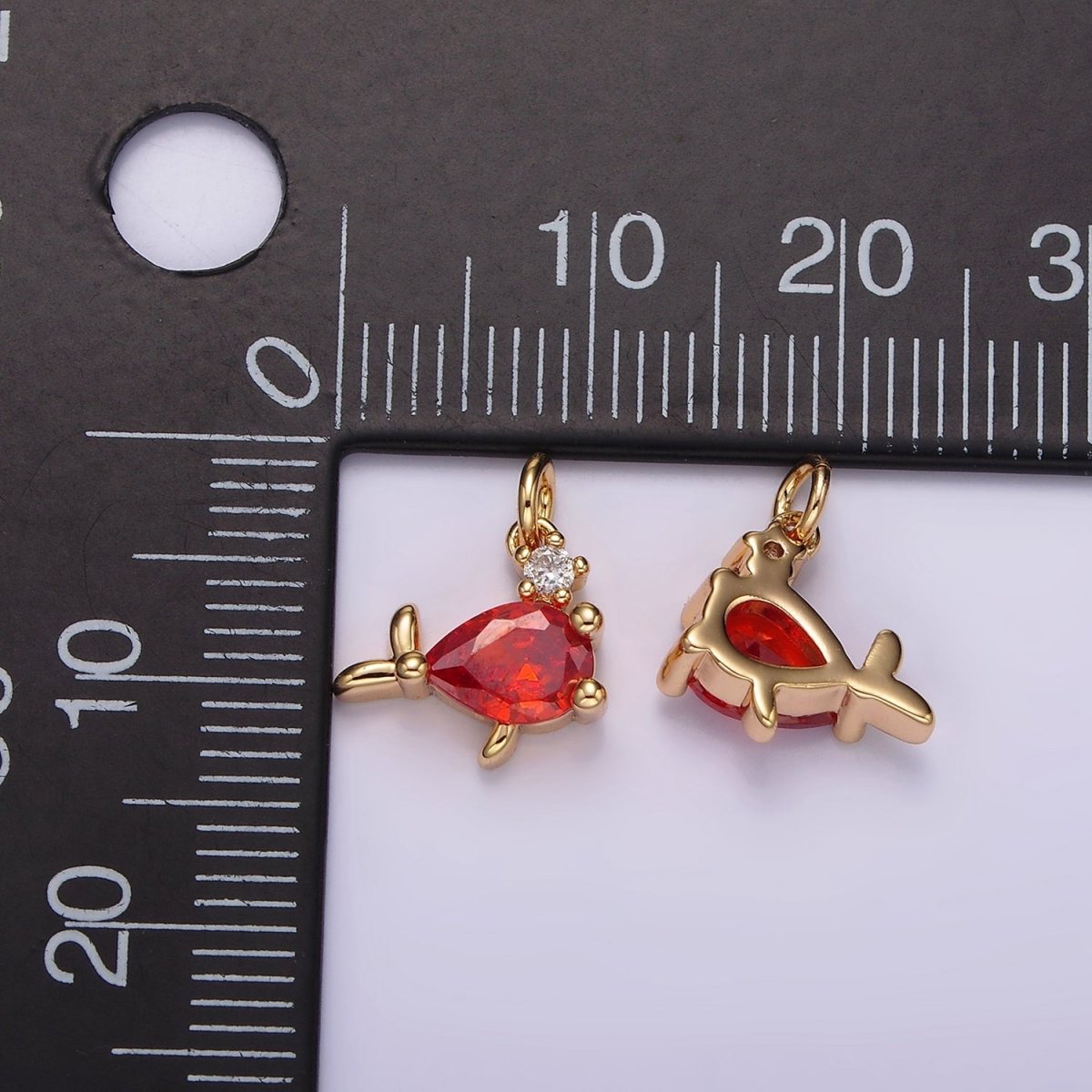 14K Gold plated Mini Fish Red CZ Add-On Charm | AG426 - DLUXCA