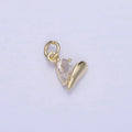 14K Gold plated Mini Half CZ Heart Add-On Charm | W586 - DLUXCA