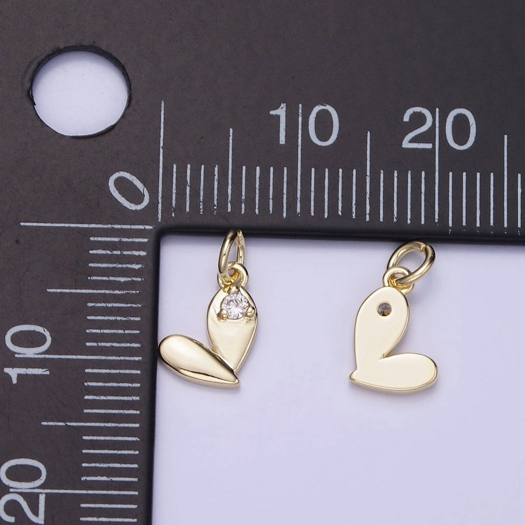14K Gold plated Mini Heart Charm with CZ Clear Stone Pendant | AG661 - DLUXCA