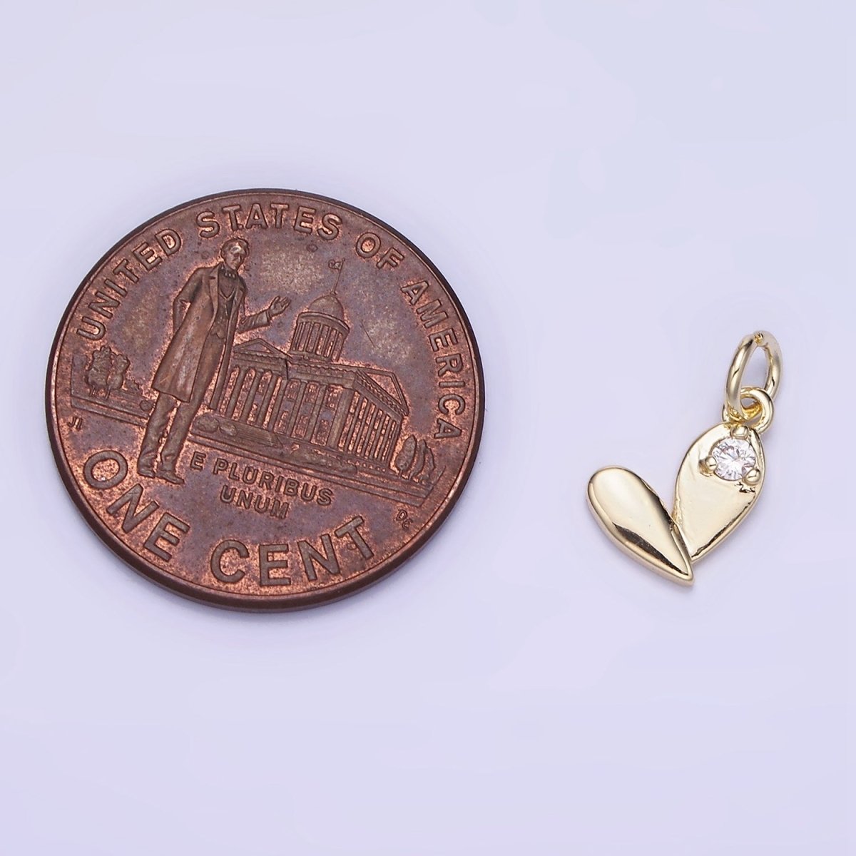 14K Gold plated Mini Heart Charm with CZ Clear Stone Pendant | AG661 - DLUXCA