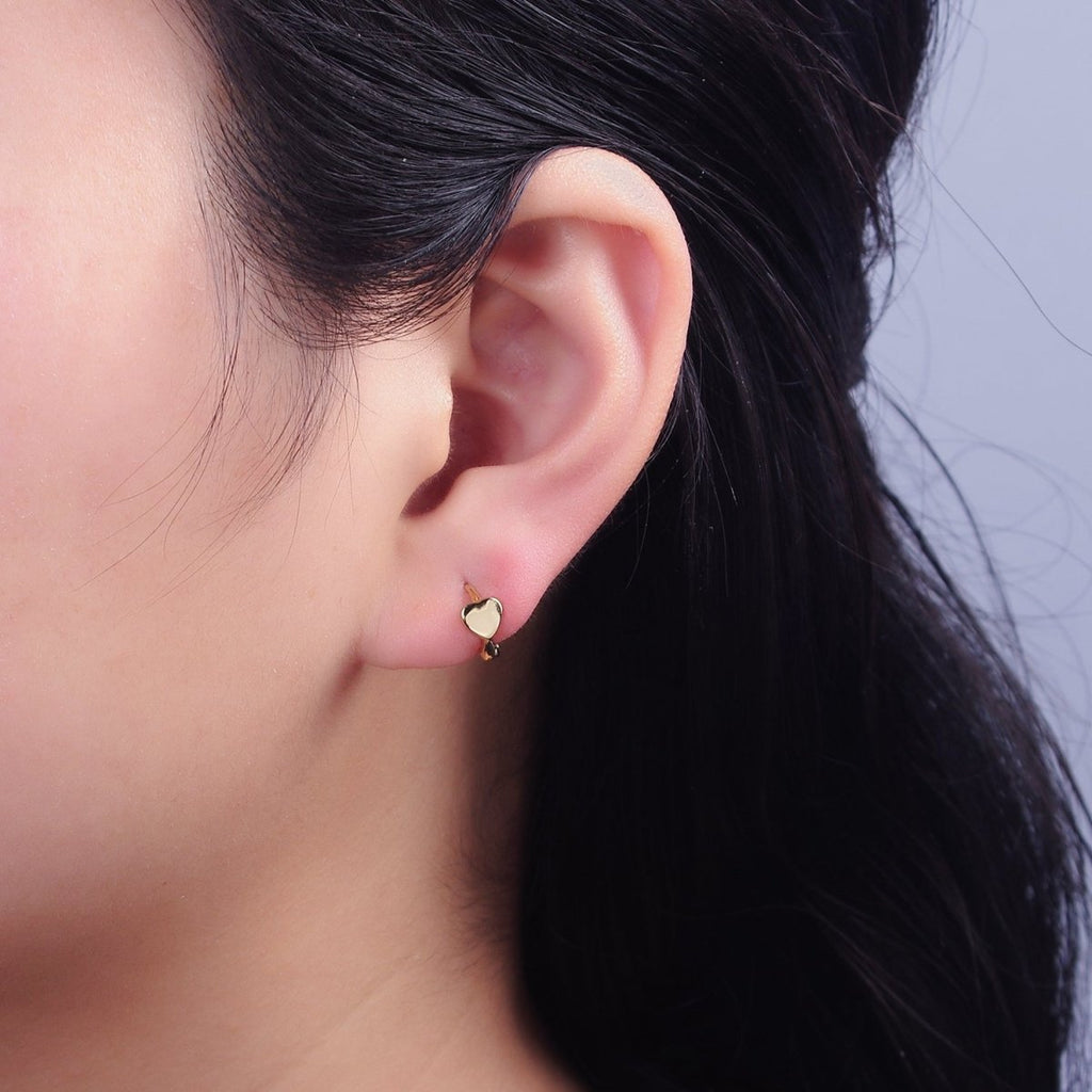 14K Gold plated Mini Heart Minimalist 9mm Cartilage Huggie Earirngs | Y-926 - DLUXCA