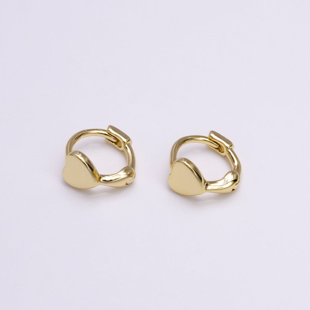 14K Gold plated Mini Heart Minimalist 9mm Cartilage Huggie Earirngs | Y-926 - DLUXCA