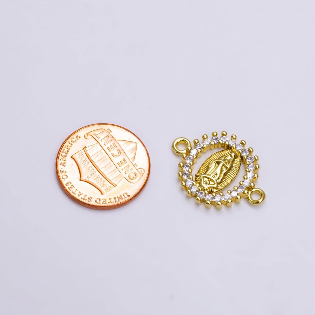 14K Gold plated Mini Lady Guadalupe Charm Connector for Bracelet Link Connector G-156 - DLUXCA