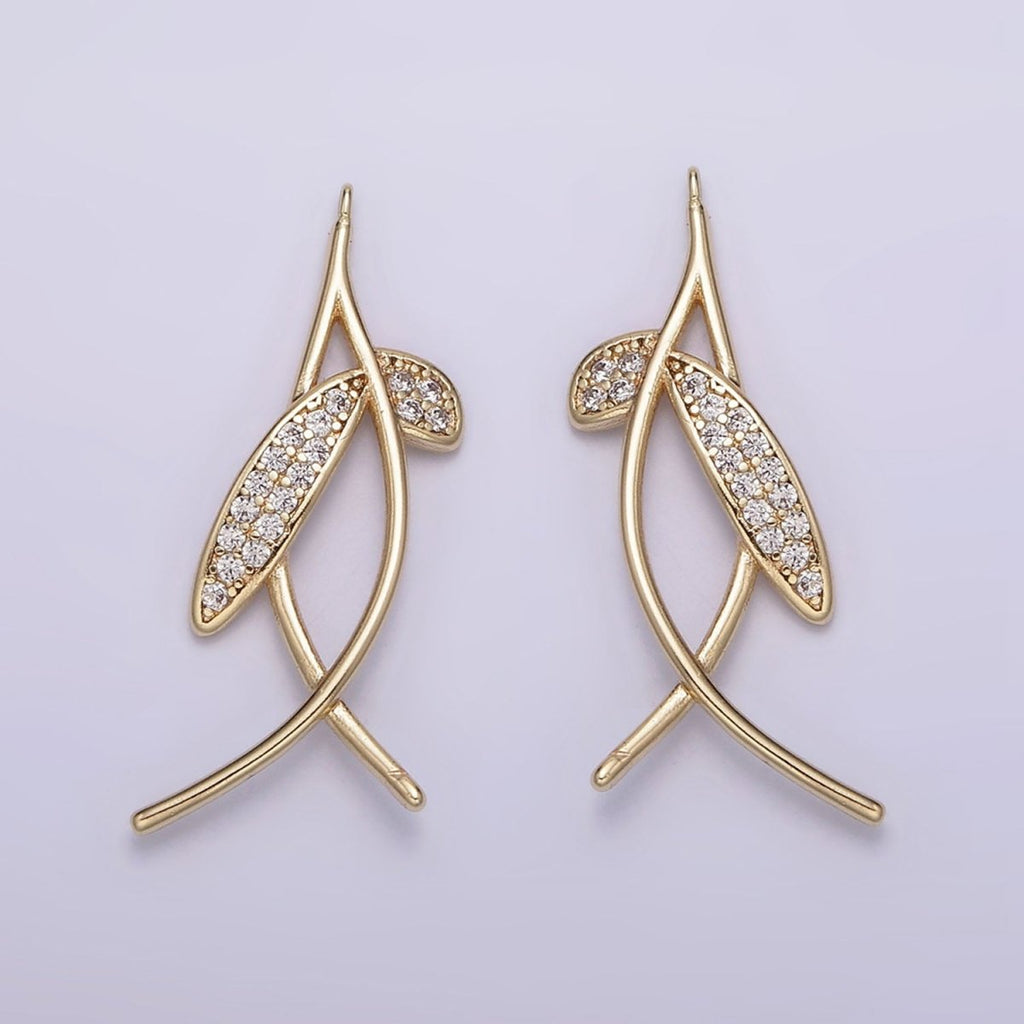 14K Gold plated Mini Micro Paved Clear CZ Hang Fish Gold Charm | AG-154 - DLUXCA