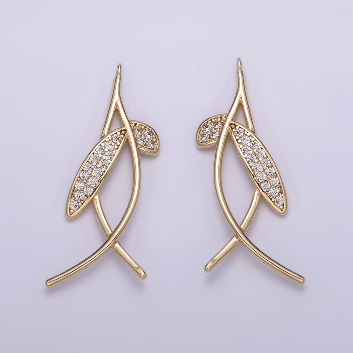 14K Gold plated Mini Micro Paved Clear CZ Hang Fish Gold Charm | AG-154 - DLUXCA