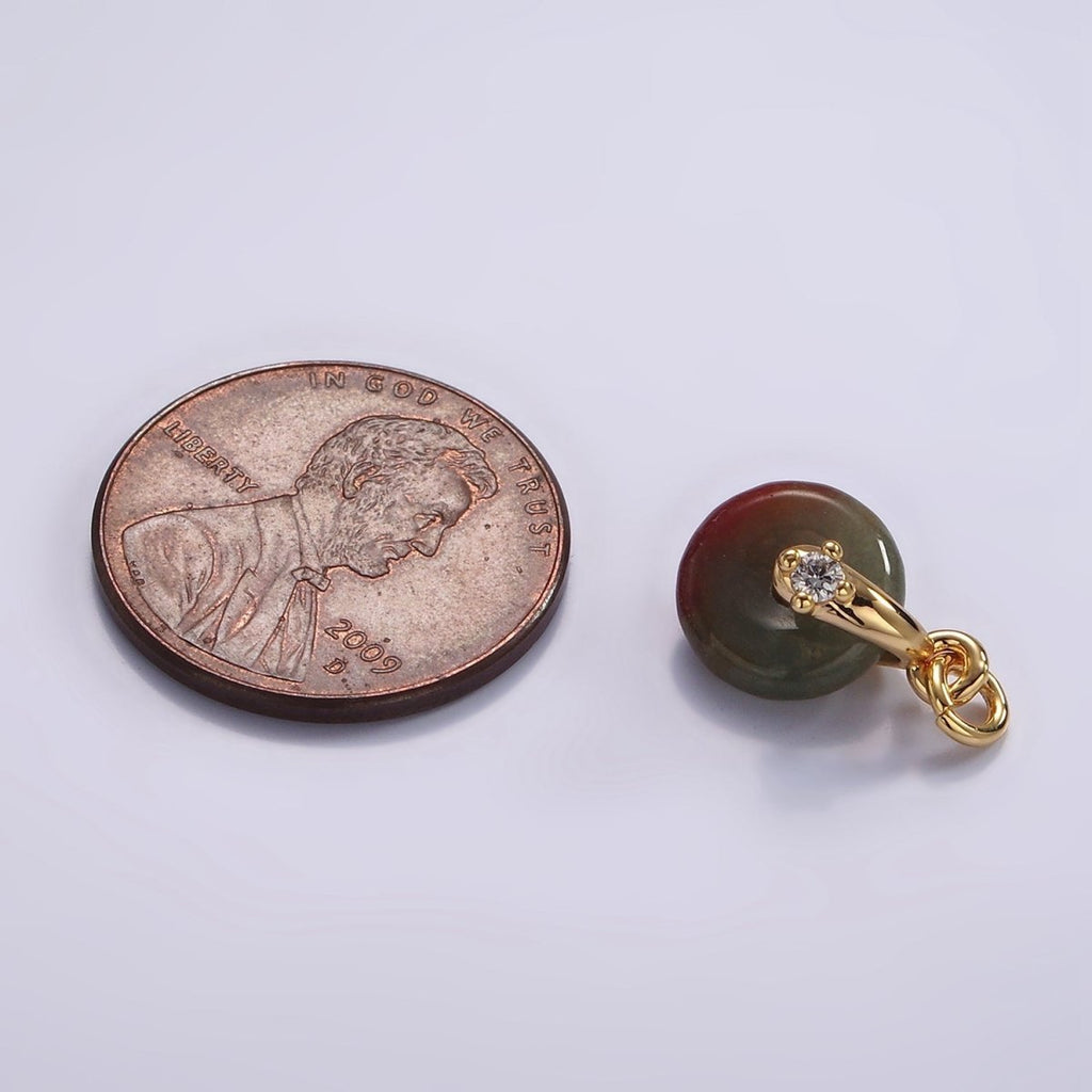14K Gold plated Mini Sunstone, Moss Agate, Red Aventurine, Crazy Lace Agate Round Donut CZ Charm | AC823 - AC826 - DLUXCA