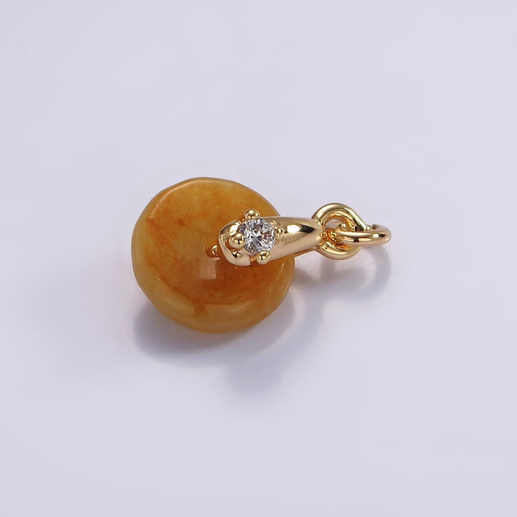14K Gold plated Mini Sunstone, Moss Agate, Red Aventurine, Crazy Lace Agate Round Donut CZ Charm | AC823 - AC826 - DLUXCA