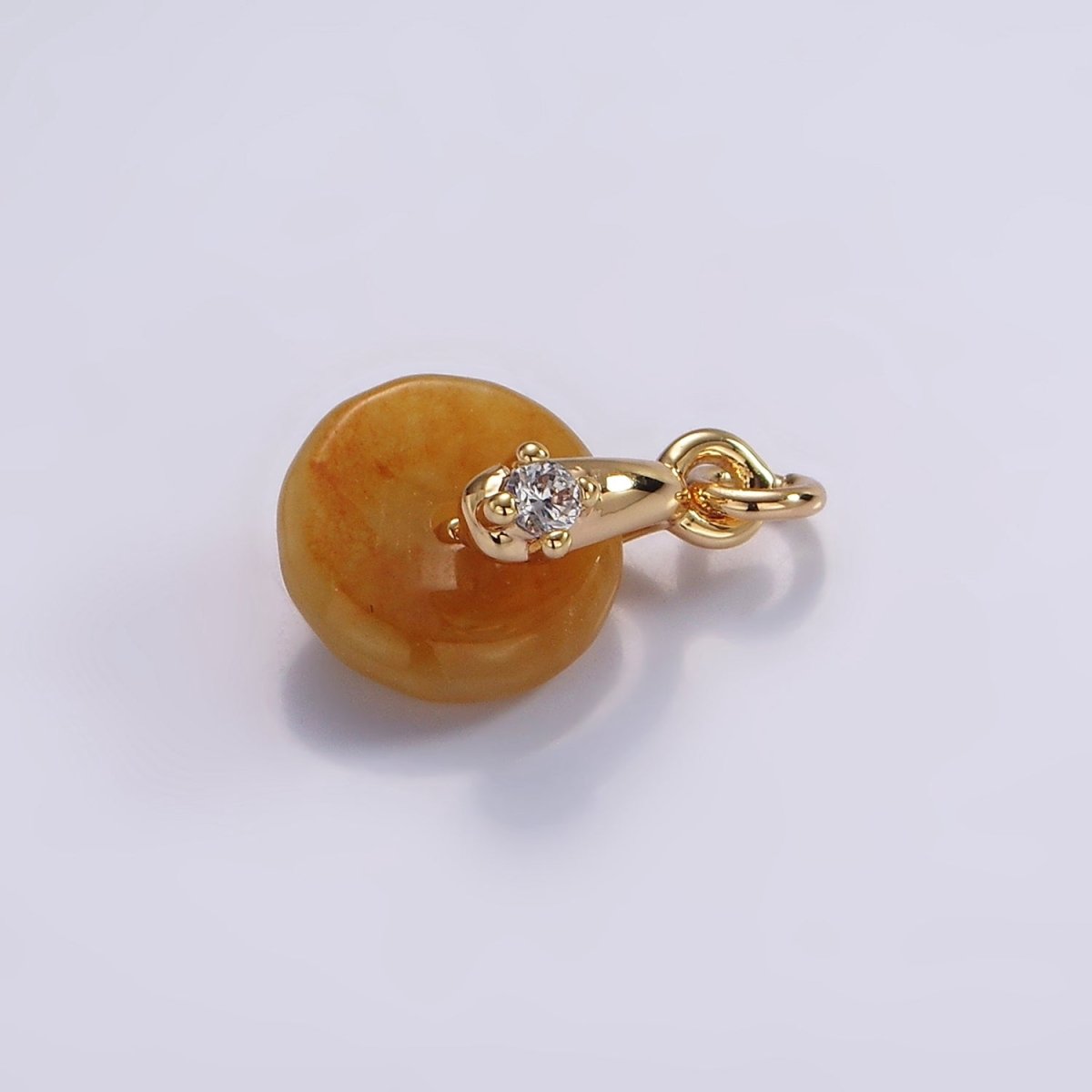 14K Gold plated Mini Sunstone, Moss Agate, Red Aventurine, Crazy Lace Agate Round Donut CZ Charm | AC823 - AC826 - DLUXCA