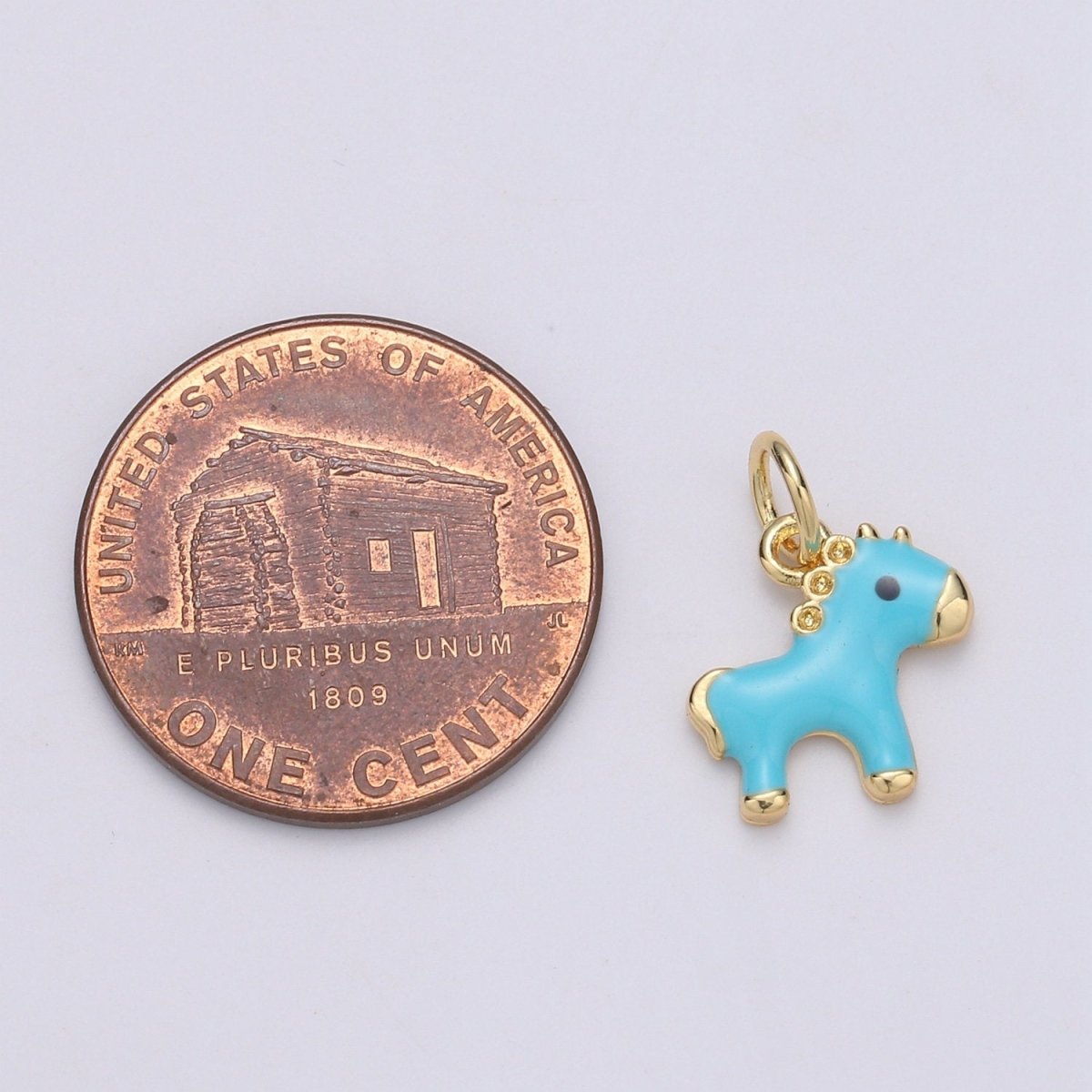 14K Gold plated Mini Teal Horse Little Pony Blue Enamel Epoxy Charm | D-756 - DLUXCA