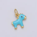 14K Gold plated Mini Teal Horse Little Pony Blue Enamel Epoxy Charm | D-756 - DLUXCA