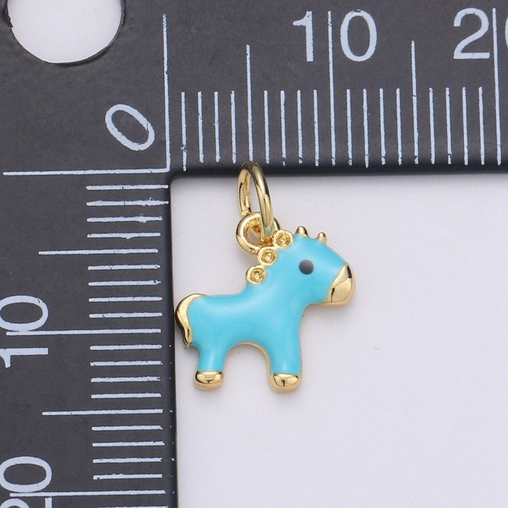 14K Gold plated Mini Teal Horse Little Pony Blue Enamel Epoxy Charm | D-756 - DLUXCA