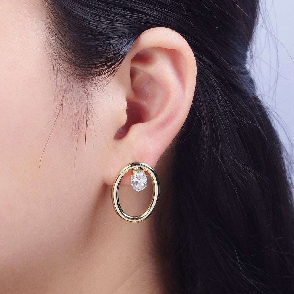 14K Gold plated Minimalist Stud Earring Light Gold Round Circle with Dainty Cubic Zirconia Crystal, Perfect for Everyday Wear or Gift | X914 - DLUXCA