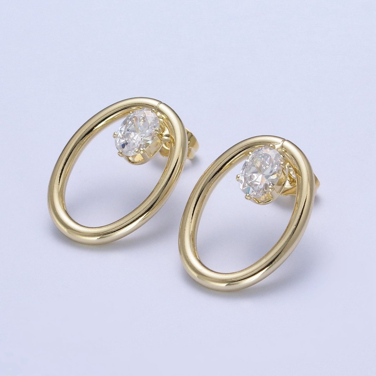 14K Gold plated Minimalist Stud Earring Light Gold Round Circle with Dainty Cubic Zirconia Crystal, Perfect for Everyday Wear or Gift | X914 - DLUXCA