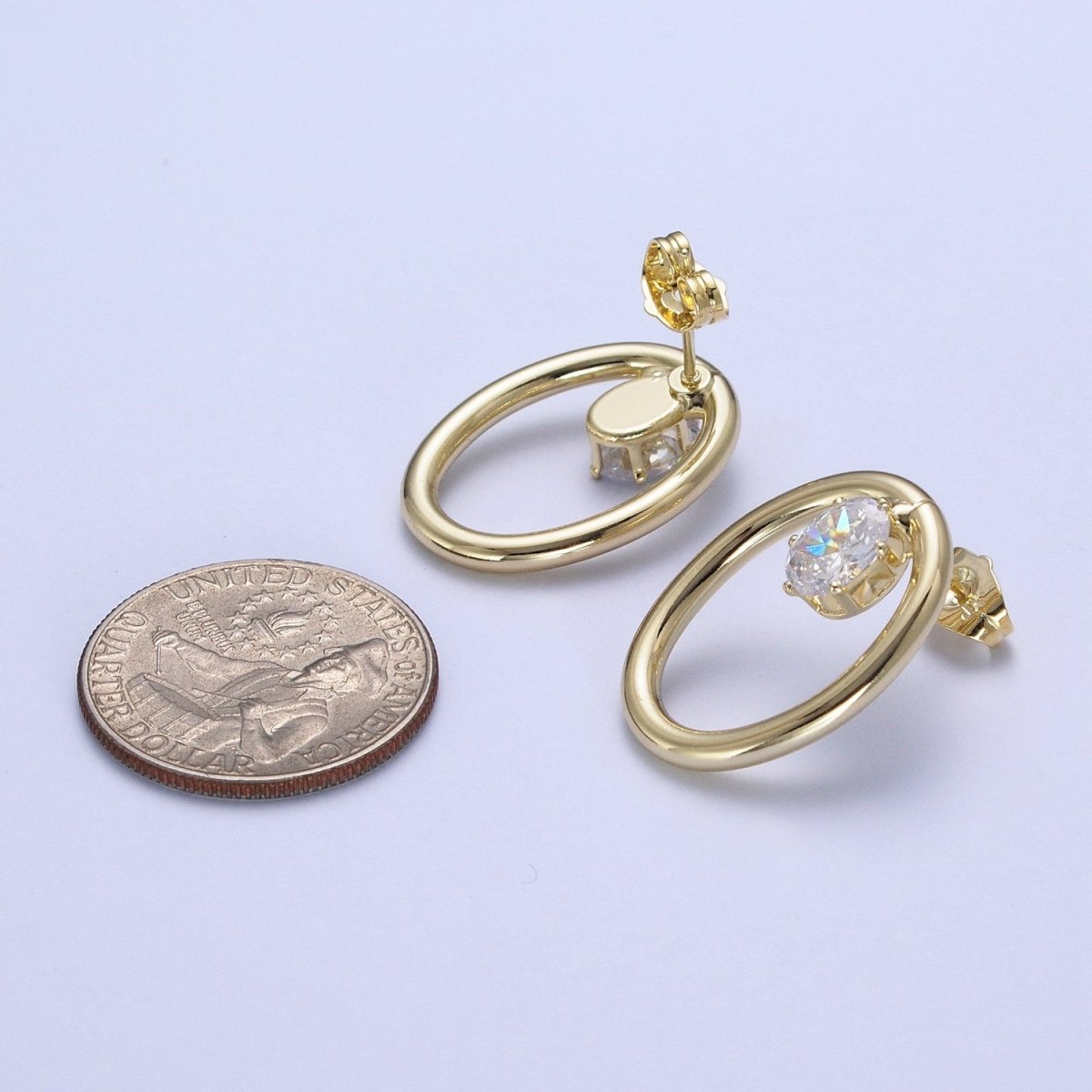 14K Gold plated Minimalist Stud Earring Light Gold Round Circle with Dainty Cubic Zirconia Crystal, Perfect for Everyday Wear or Gift | X914 - DLUXCA