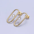 14K Gold plated Minimalist Stud Earring Oval with Dainty Cubic Zirconia Crystal, Perfect for Everyday Wear or Gift | X913 - DLUXCA