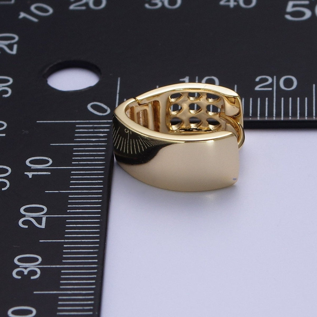 14K Gold plated Minimalist Wide Band Triangle Huggie Hoop Earrings | X-907 - DLUXCA