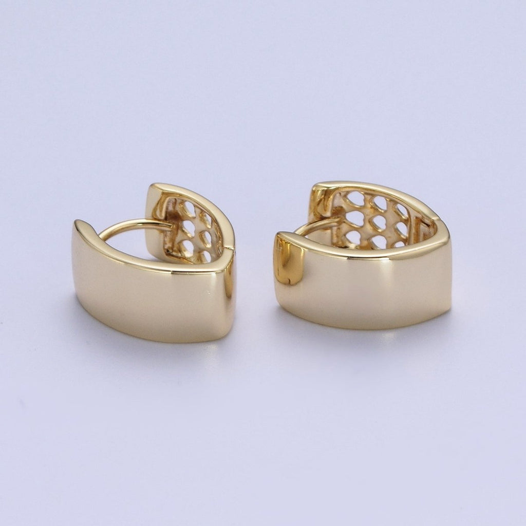 14K Gold plated Minimalist Wide Band Triangle Huggie Hoop Earrings | X-907 - DLUXCA