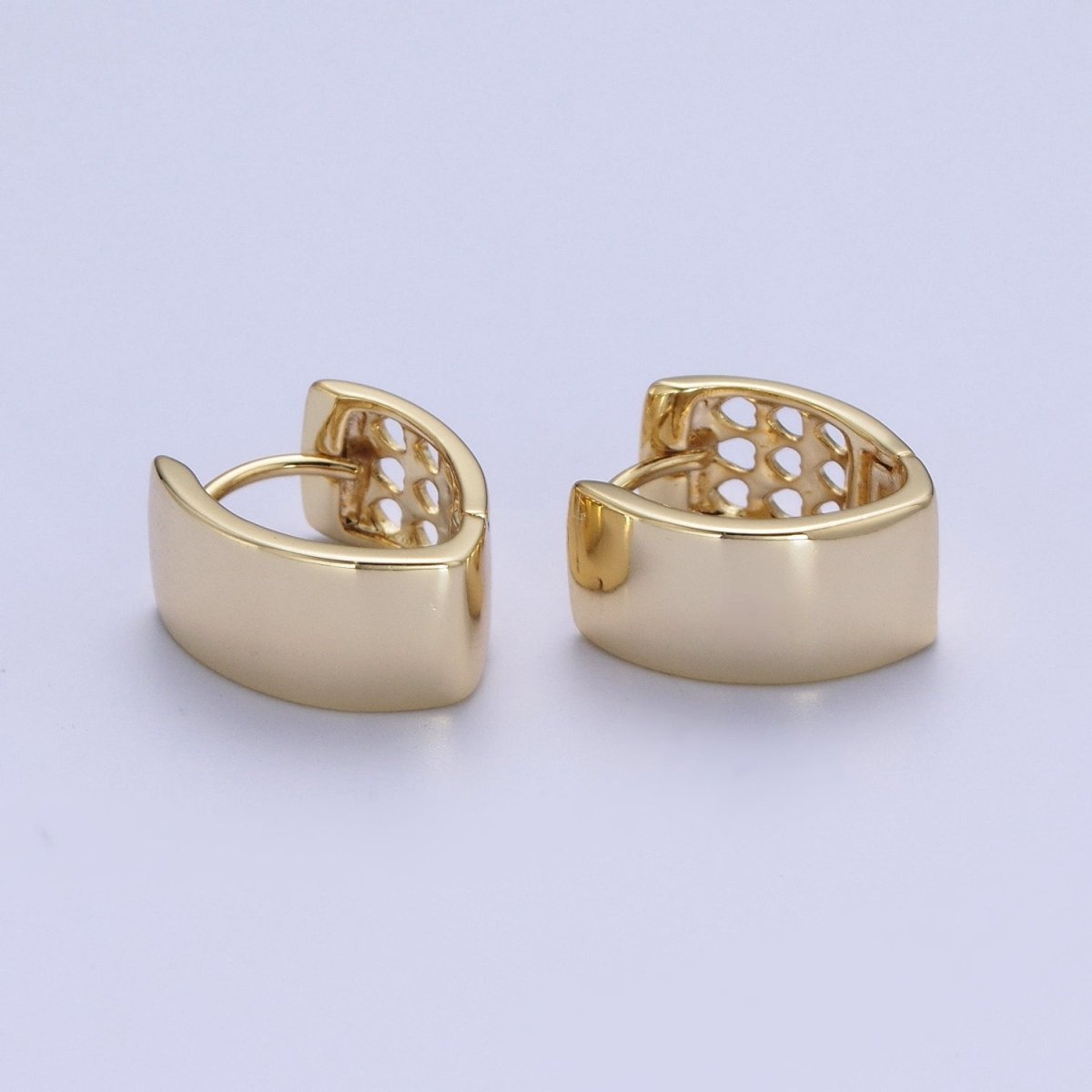 14K Gold plated Minimalist Wide Band Triangle Huggie Hoop Earrings | X-907 - DLUXCA