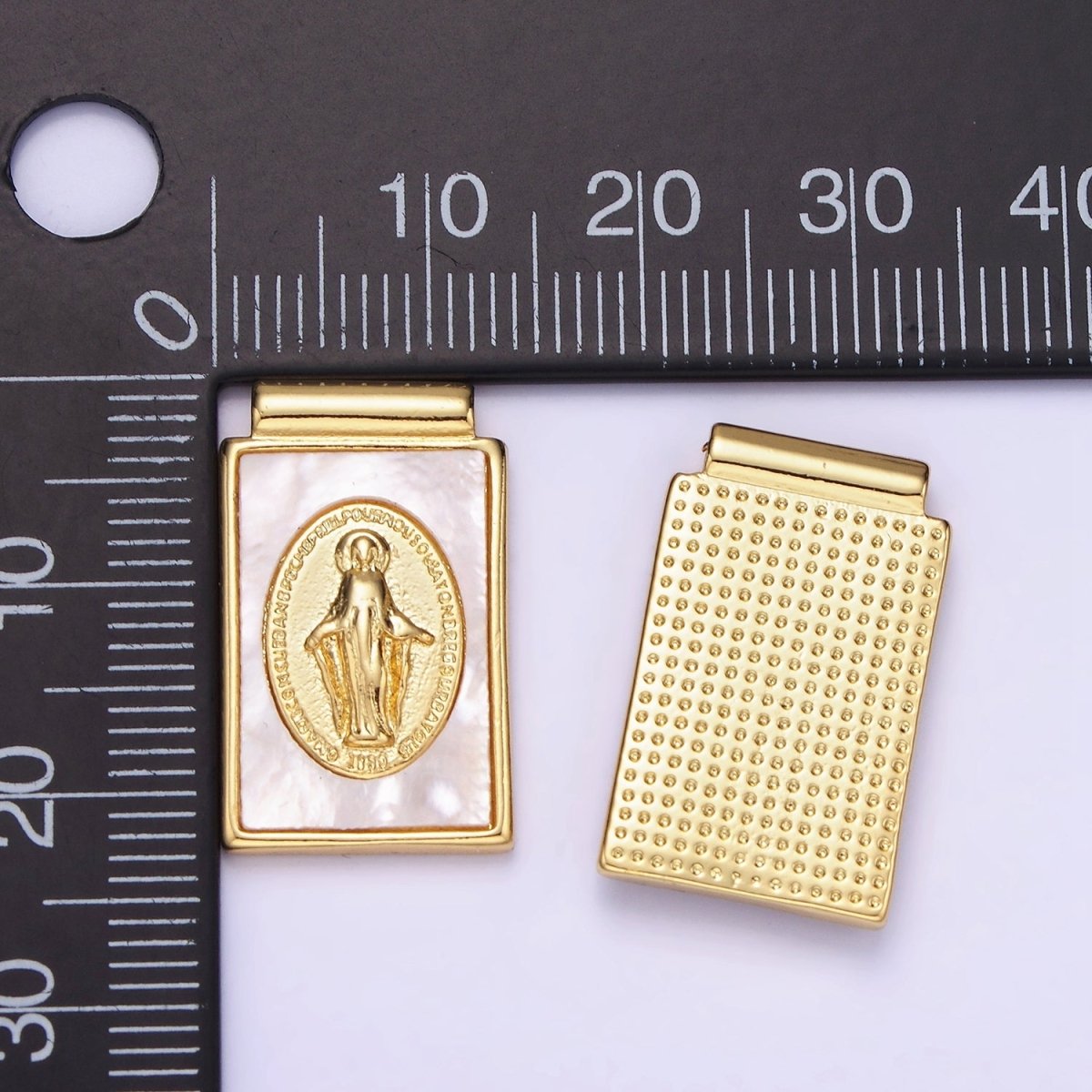 14K Gold plated Miraculous Lady Shell Pearl Rectangle Pendant | AH158 - DLUXCA
