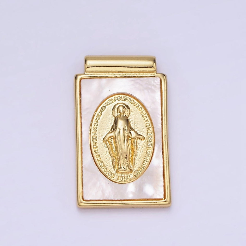 14K Gold plated Miraculous Lady Shell Pearl Rectangle Pendant | AH158 - DLUXCA