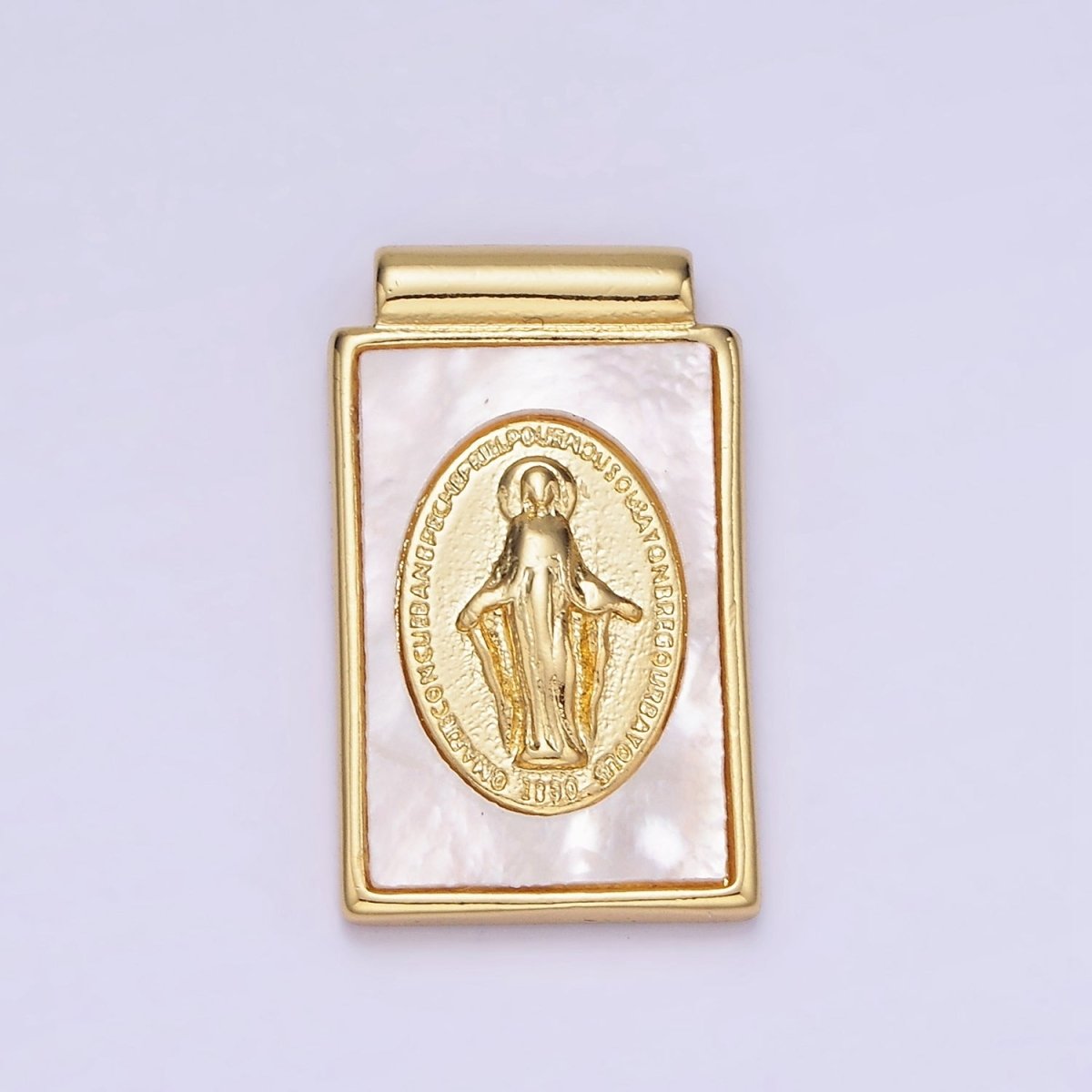 14K Gold plated Miraculous Lady Shell Pearl Rectangle Pendant | AH158 - DLUXCA
