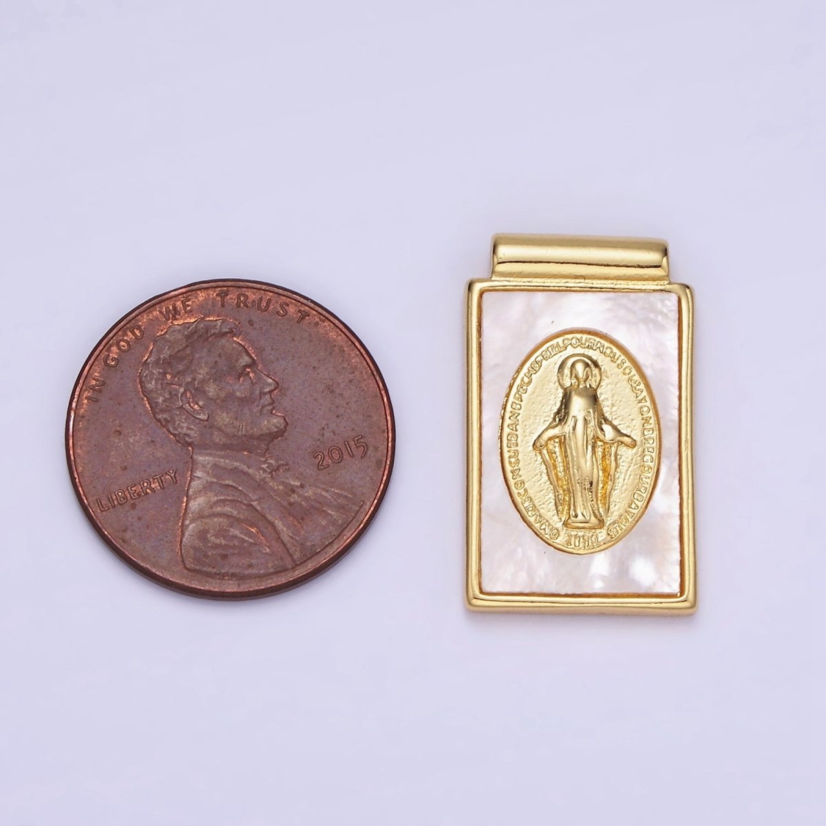 14K Gold plated Miraculous Lady Shell Pearl Rectangle Pendant | AH158 - DLUXCA